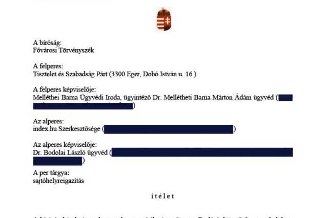 Tisza v Index