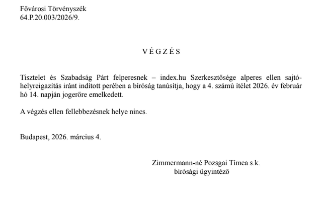 Végzés Index v Tisza