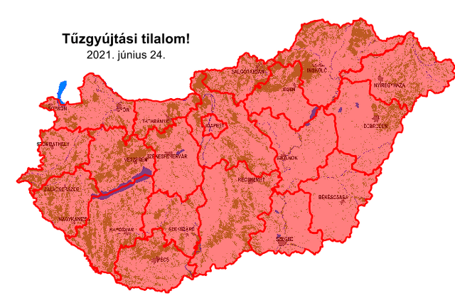 Országos tűzgyújtási tilalom 2021.06.24. Forrás: erdotuz.hu