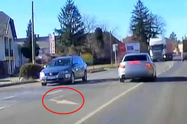 A szemből érkezők kanyarodósávjából kanyarodott balra a BMW a 8-as főúton, Körmenden