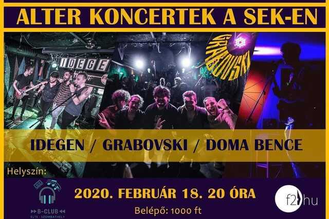 Alter koncertek az ELTE SEK-en: IDEGEN, Grabovski, Doma Bence