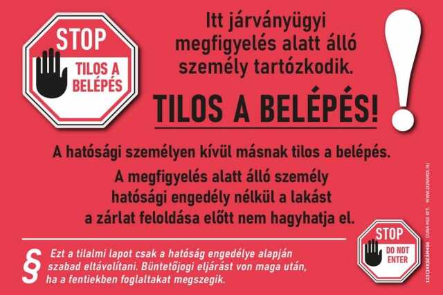 Koronavírus karantén figyelmeztető felirat