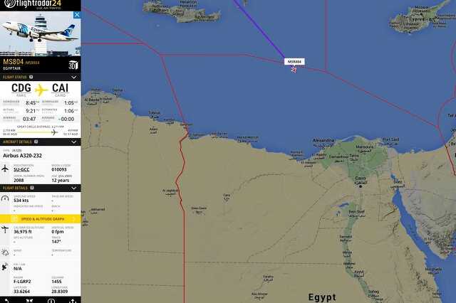 Flightradar: az eltűnt egyiptomi utasszállító