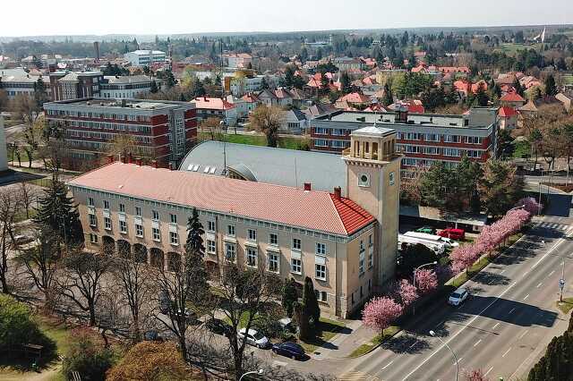 Virágzó fák a szombathelyi tűzoltólaktanya előtt