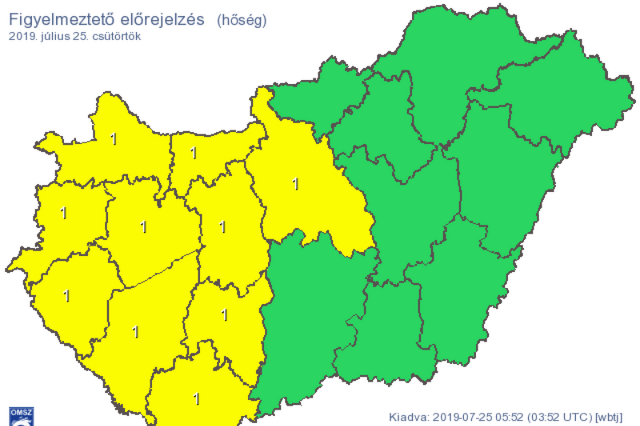 Figyelmeztetés a hőség miatt csütörtökre