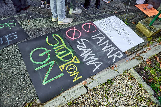 Élőlánc a kőszegi Jurisich Gimnázium előtt 