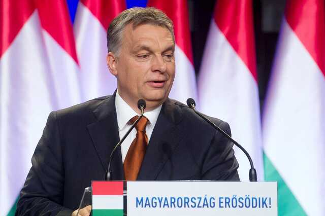 Orbán Viktor miniszterelnök évértékelő beszédét mond a budapesti Várkert Bazárban 2015. február 27-én