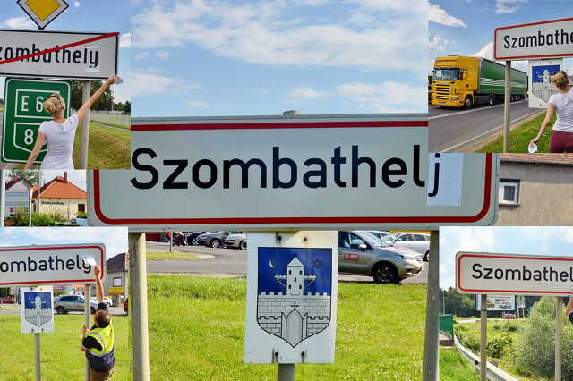 J-telenített Szombathely tábla