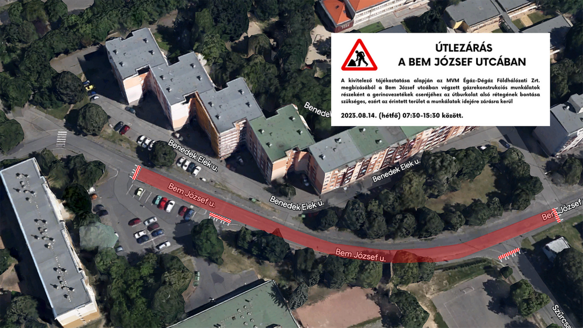 Útlezárás a Bem József utcában Szombathelyen