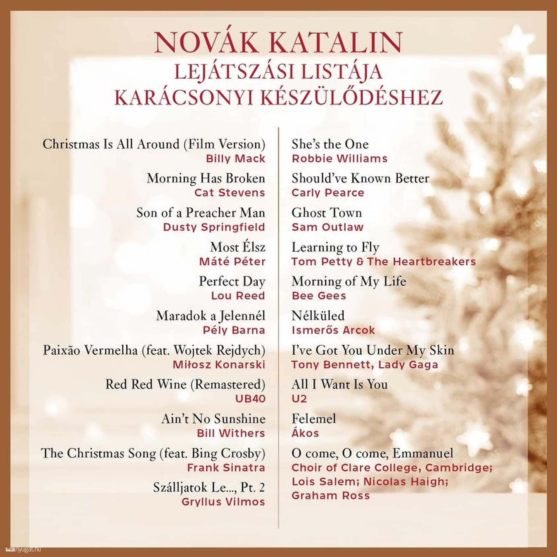 Novák Katalin karácsonyi zenelistája