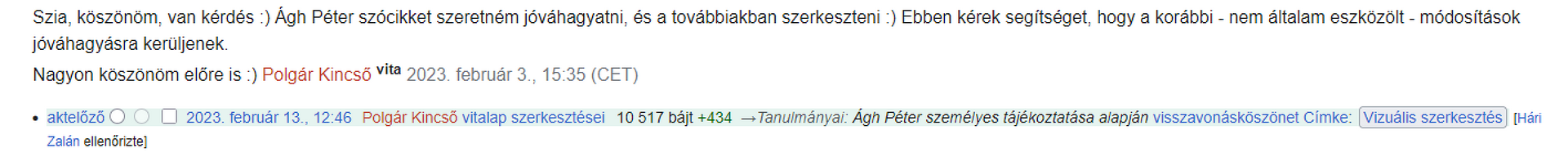 Egy érdekes részlet Ágh Péter Wikipedia-oldalának szerkesztési előzményei között