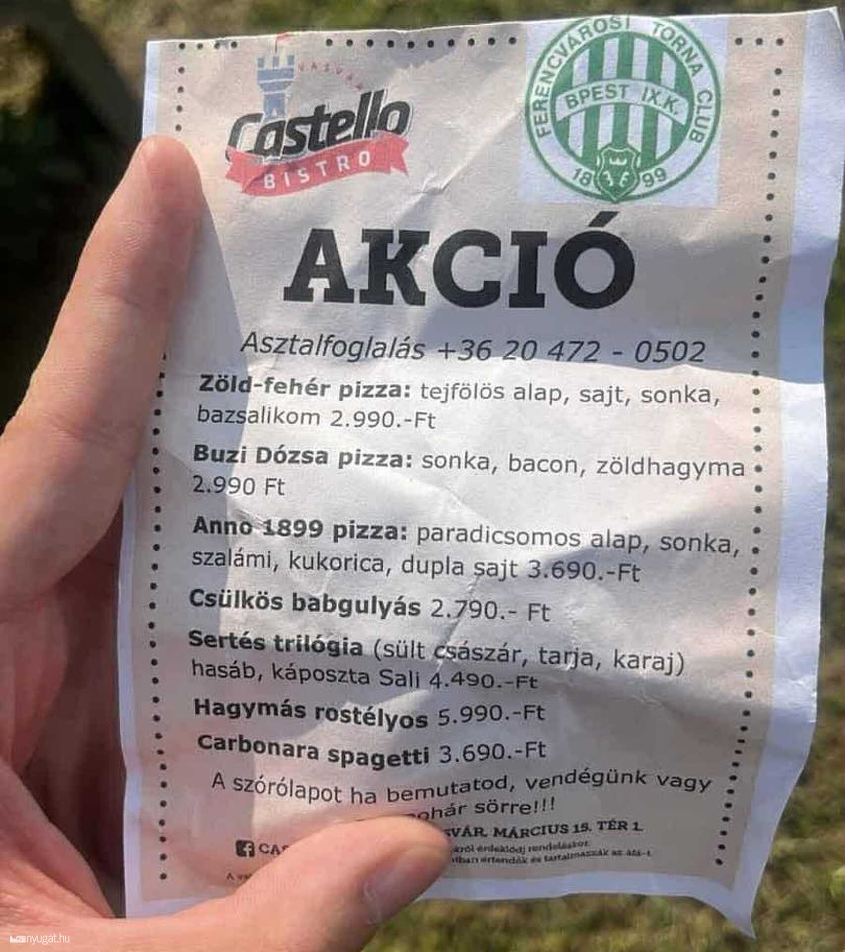 A vasvári Castello Bisztró szórólapja
