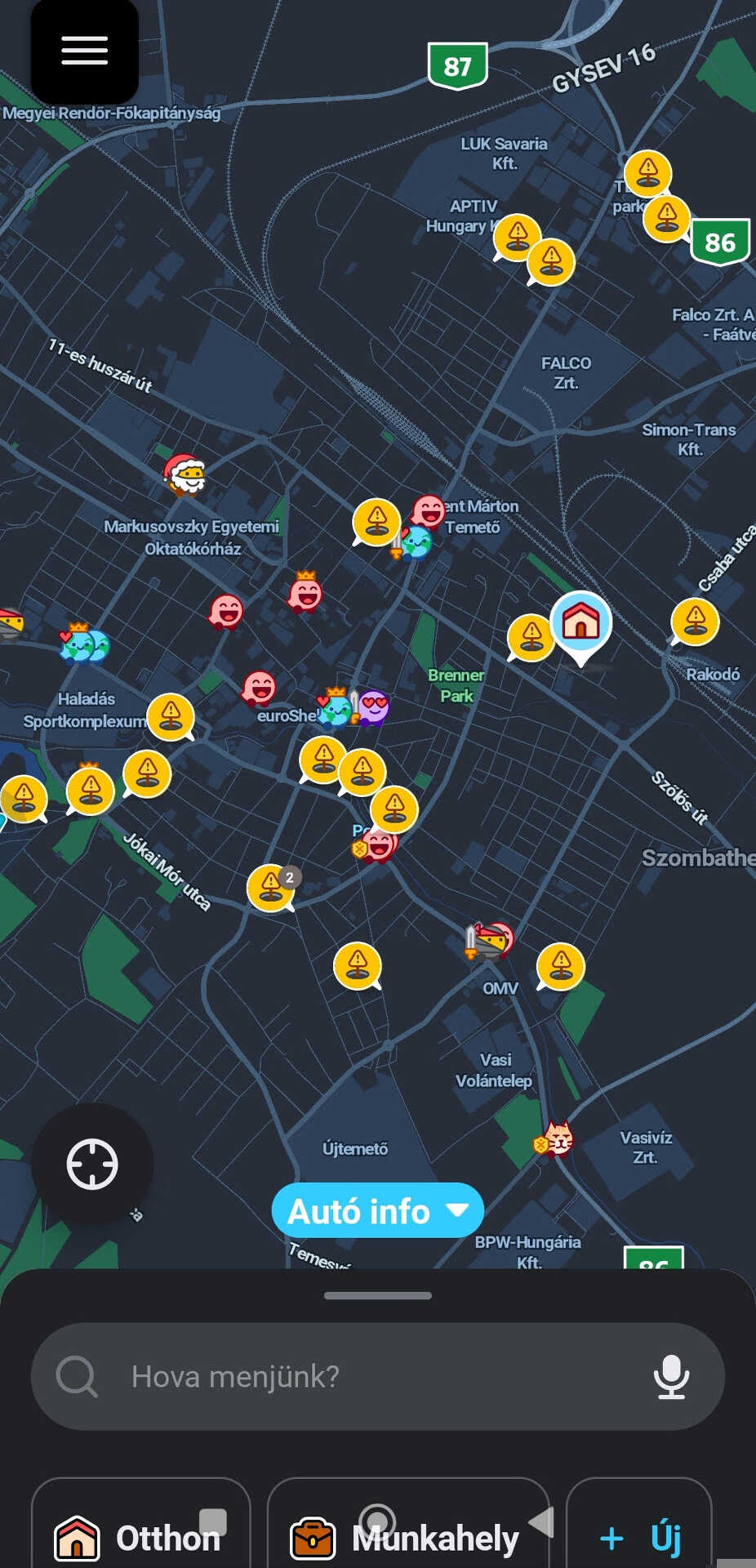 Waze képernyőkép Szombathelyről