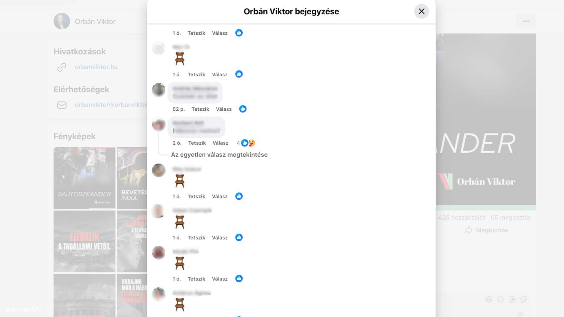 Szék emojikkal árasztják el Orbán Facebook-bejegyzéseit