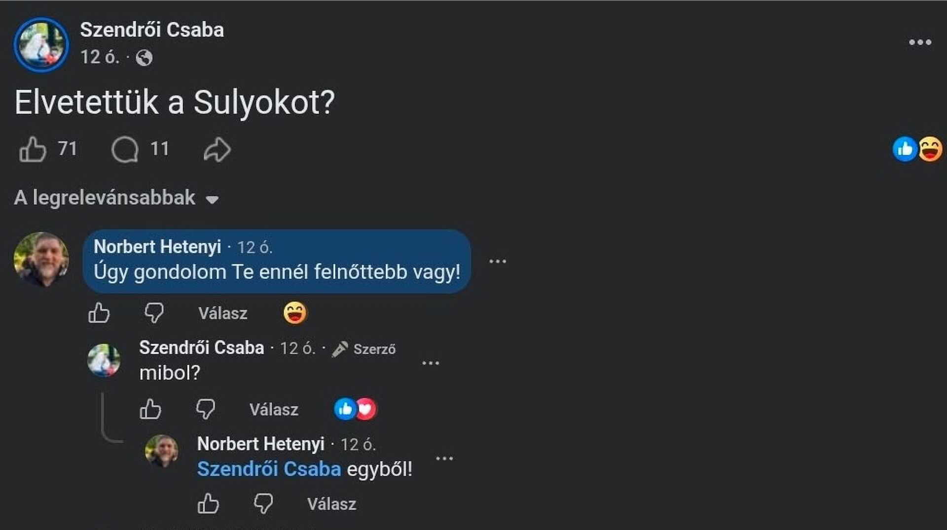 Egy képernyőmentés a posztról és a szóban forgó kommentekről