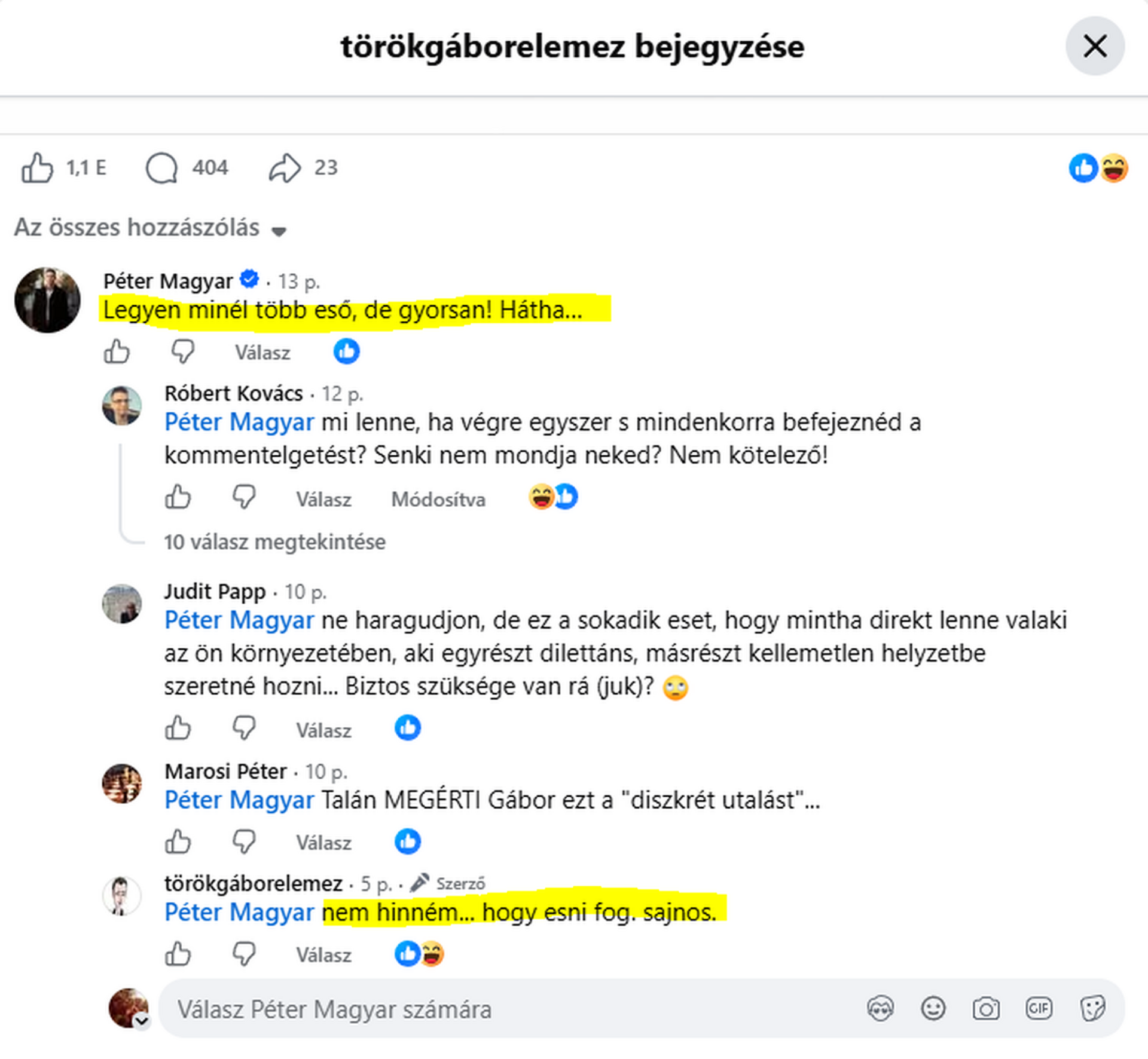 Török Gábor és Magyar Péter kommentje