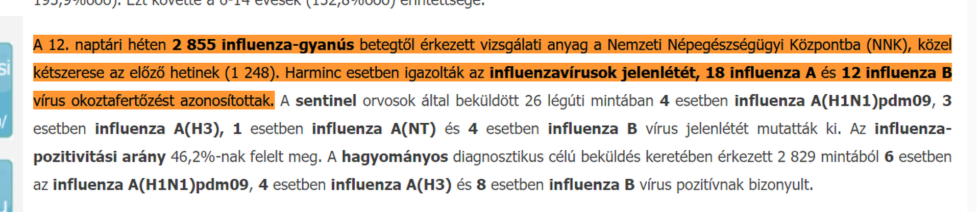 A 12. hétről szóló eredeti jelentés