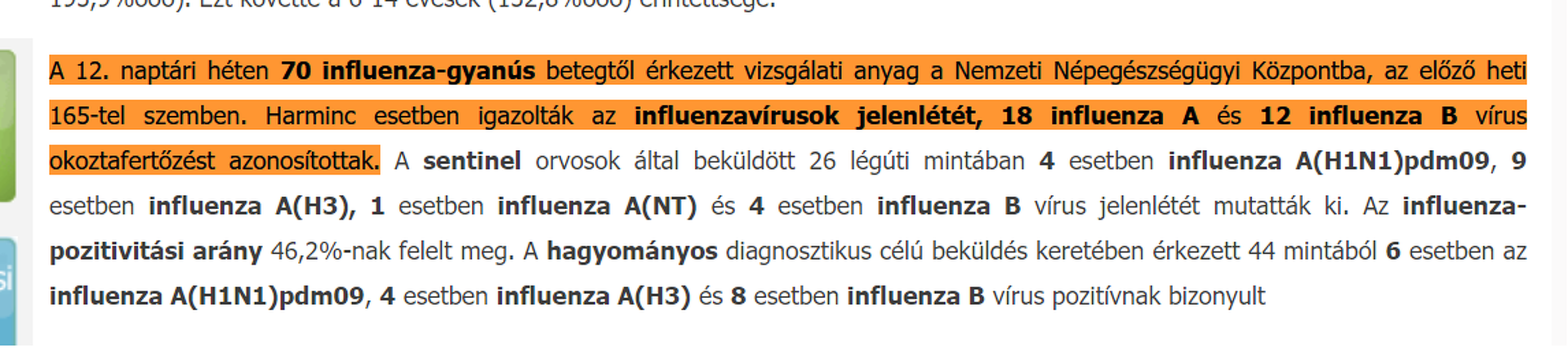 A 12. hétről szóló módosított jelentés