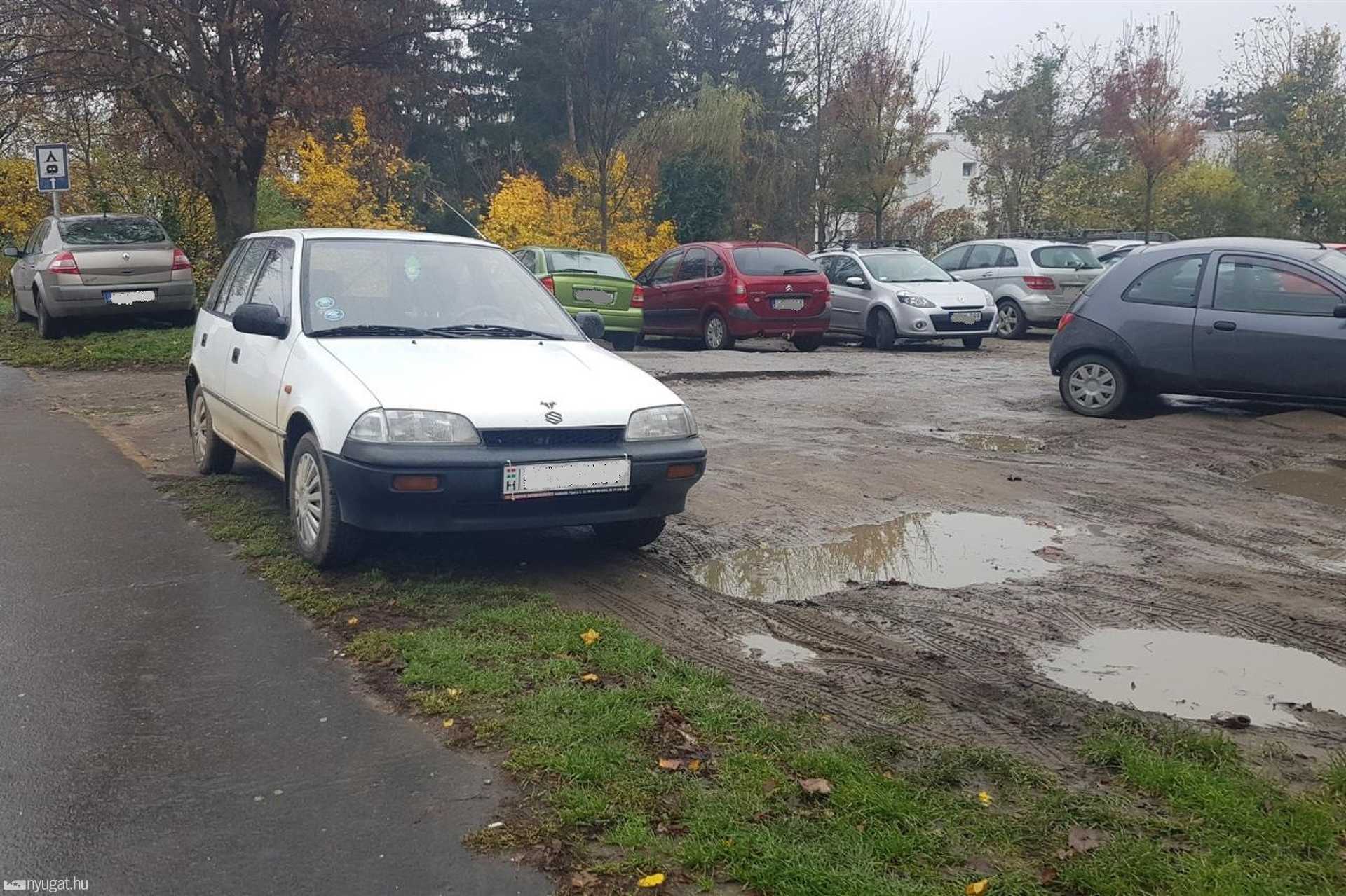 Füvön parkol autók a vérellátónál