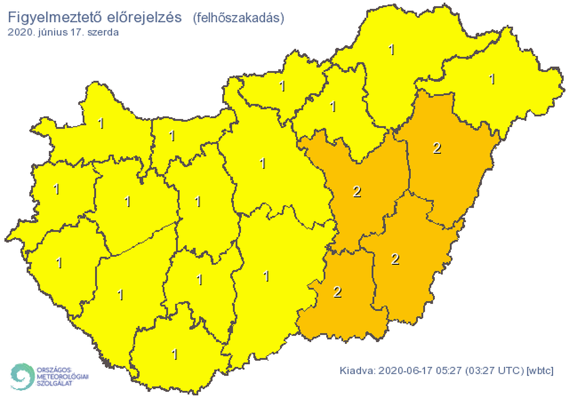 Figyelmeztetés felhőszakadás miatt, 06.17.