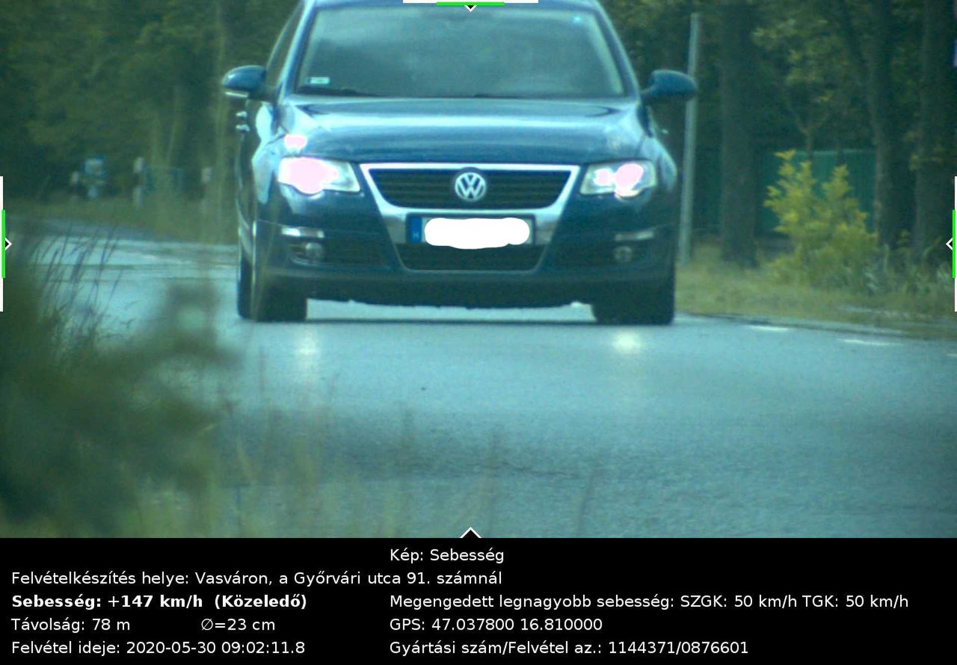 147 km/órával bemterületen, Vasváron