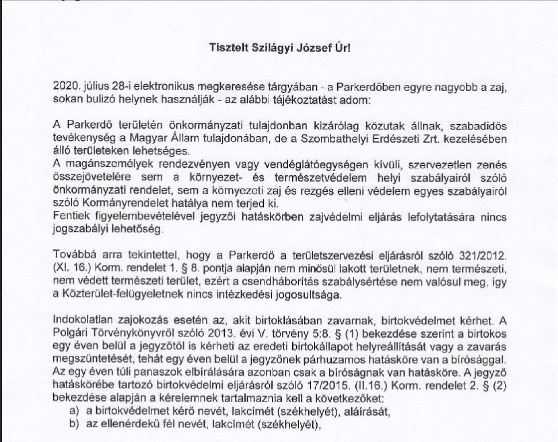 A jegyző levele a Parkerdőről 