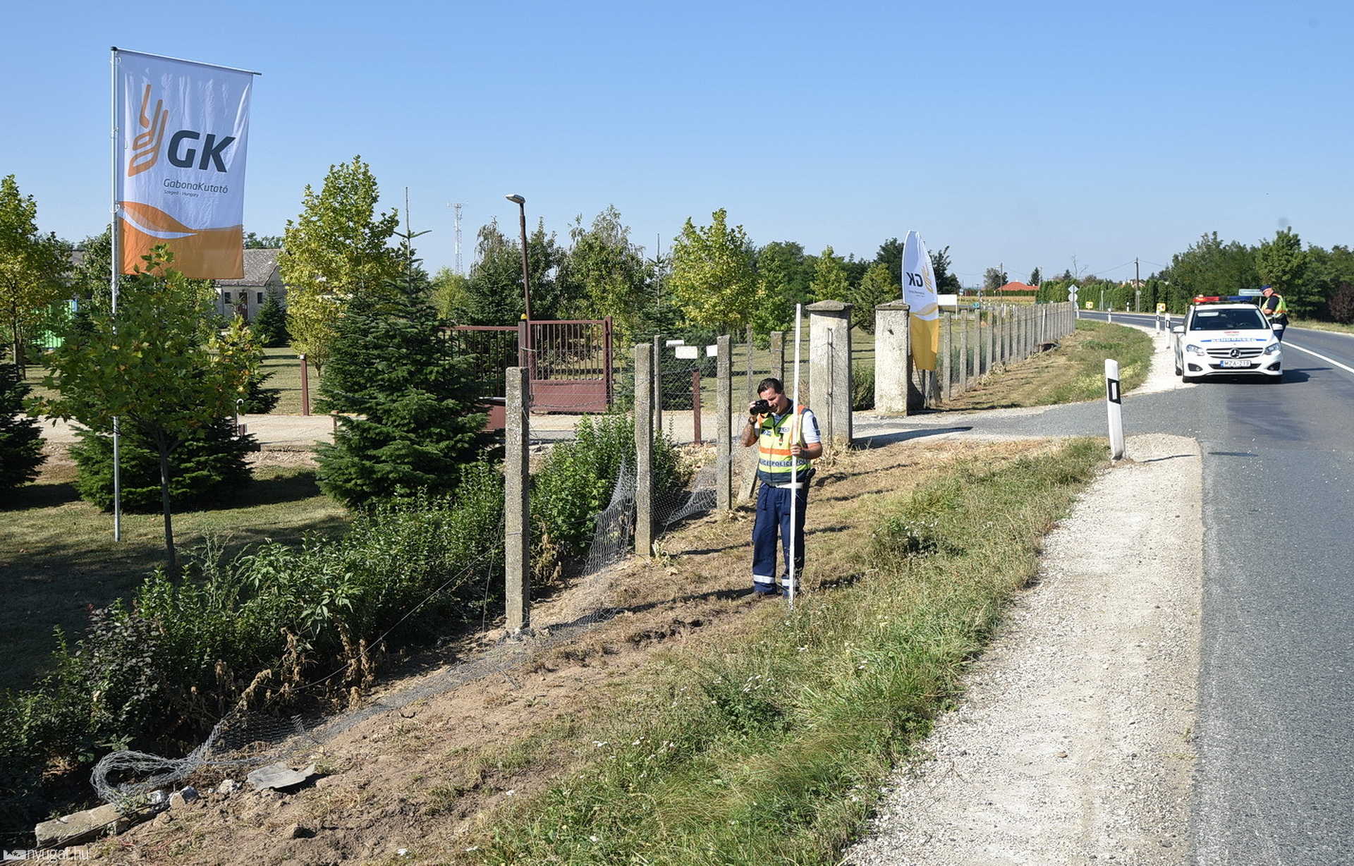 Betonoszlopokat törve hajtott a Gabonakutató udvarára egy Ford a 87-es főúton