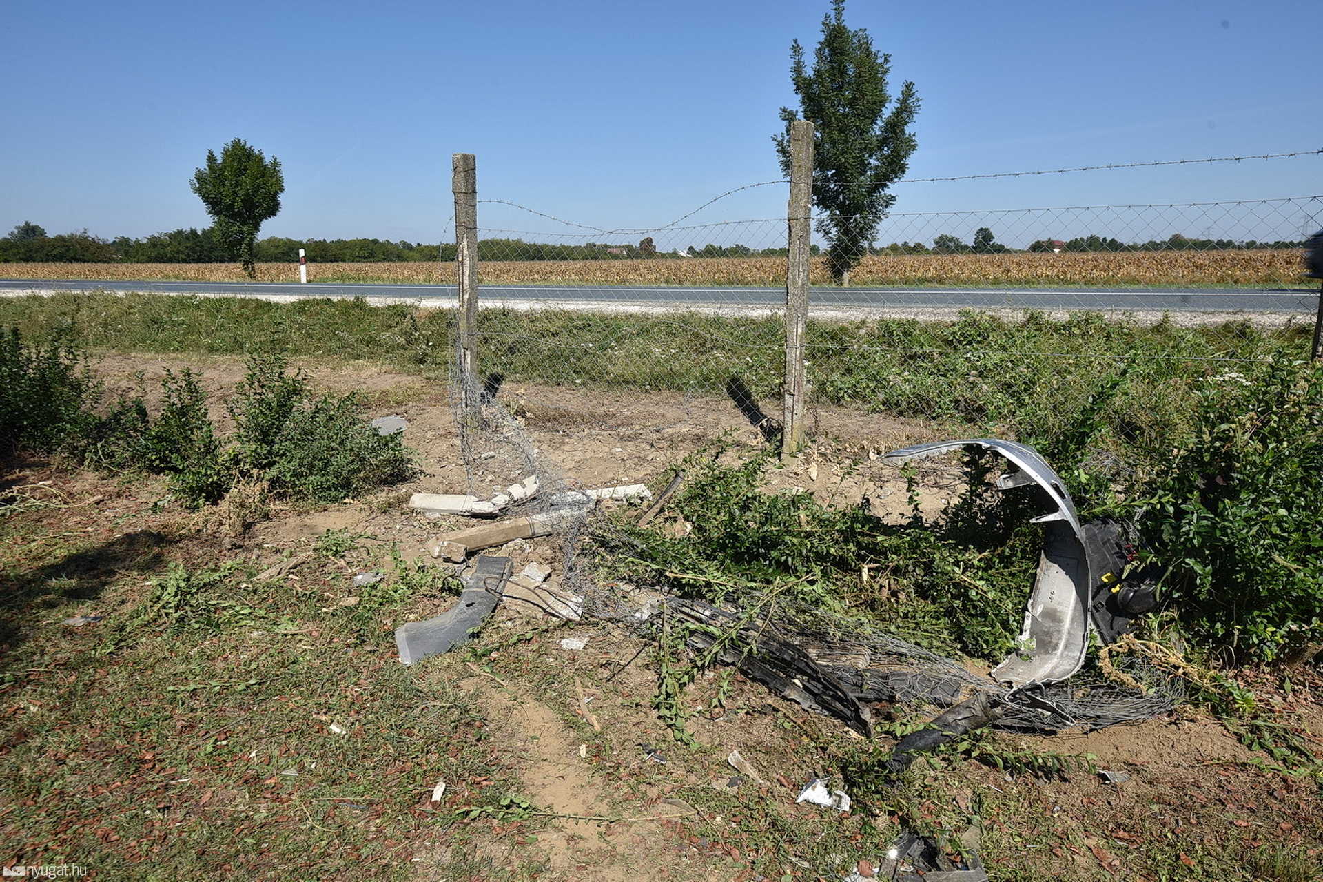 Betonoszlopokat törve hajtott a Gabonakutató udvarára egy Ford a 87-es főúton