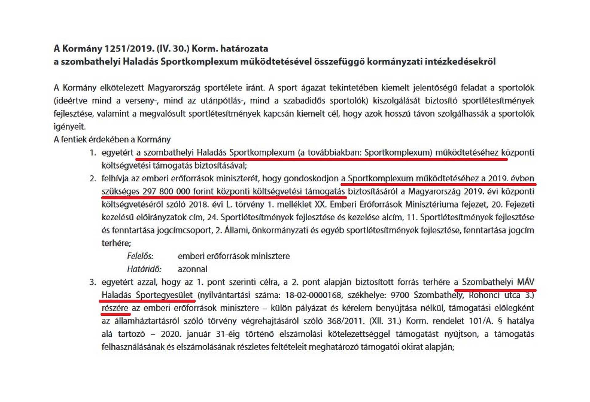 Részlet a 2019 májusi kormányhatározatból