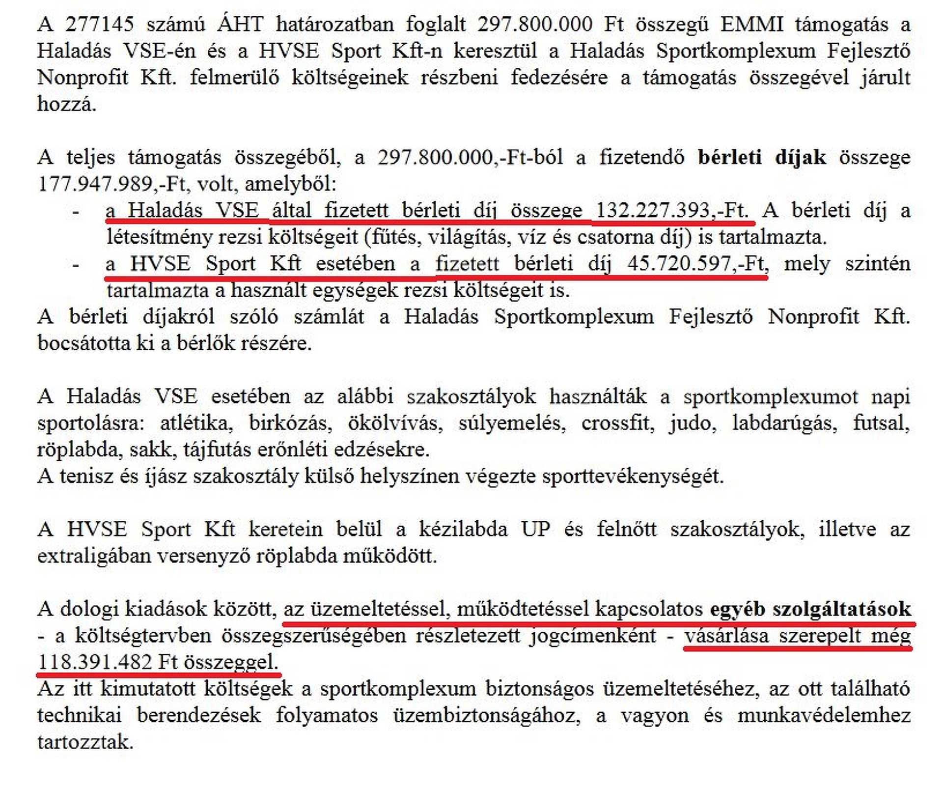 Részlet a 2019-es támogatás elszámolásából