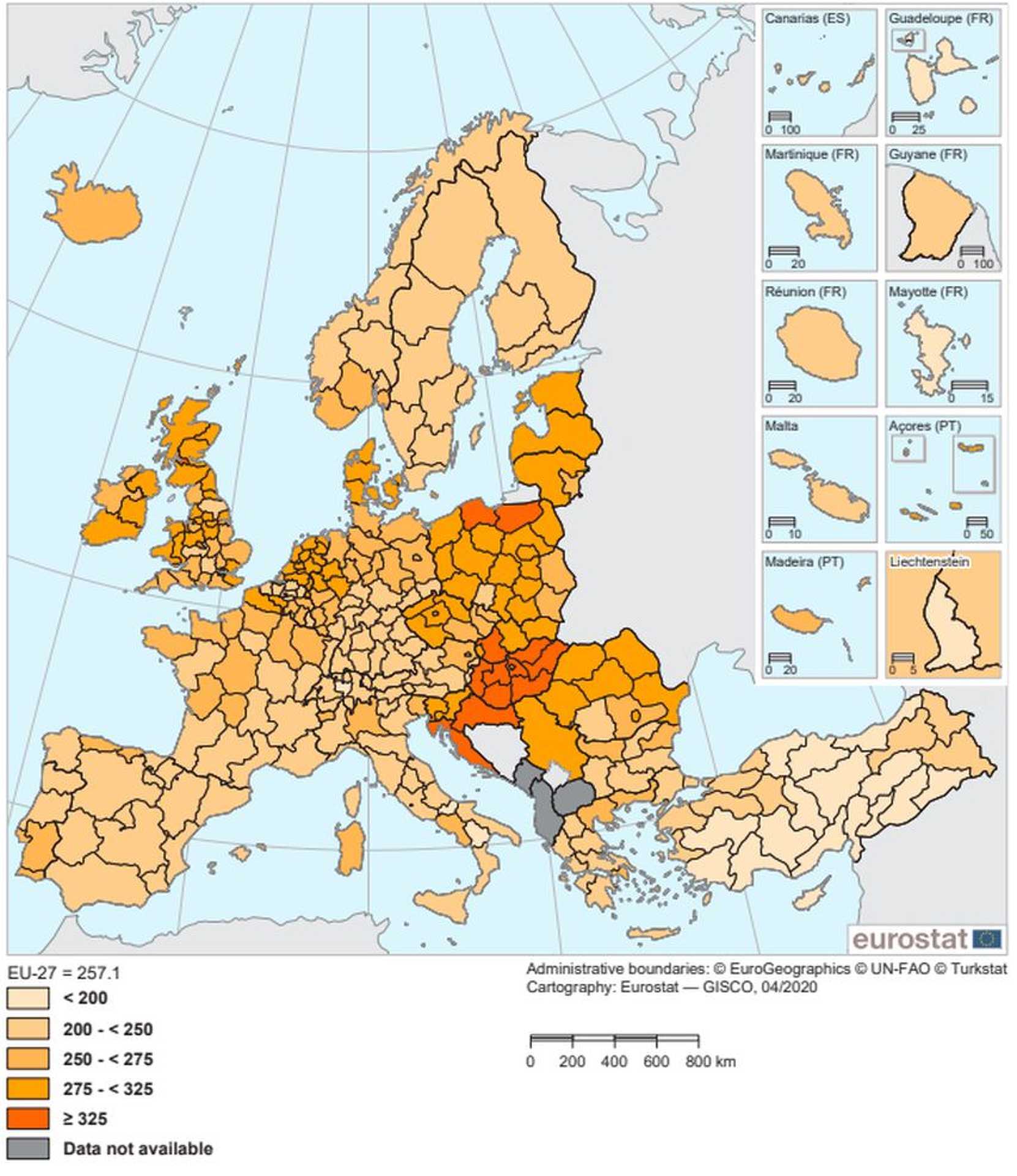 Százezer főre eső rákos halálesetek az EU NUTS 2 régióiban 