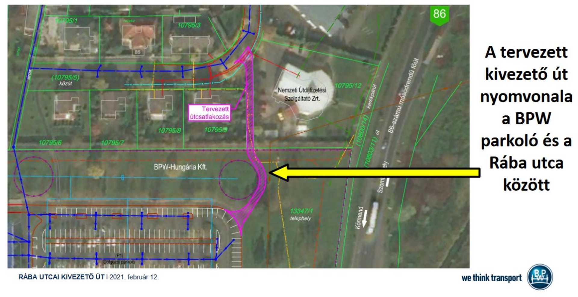 A BPW parkolójból kivezető új út nyomvonala