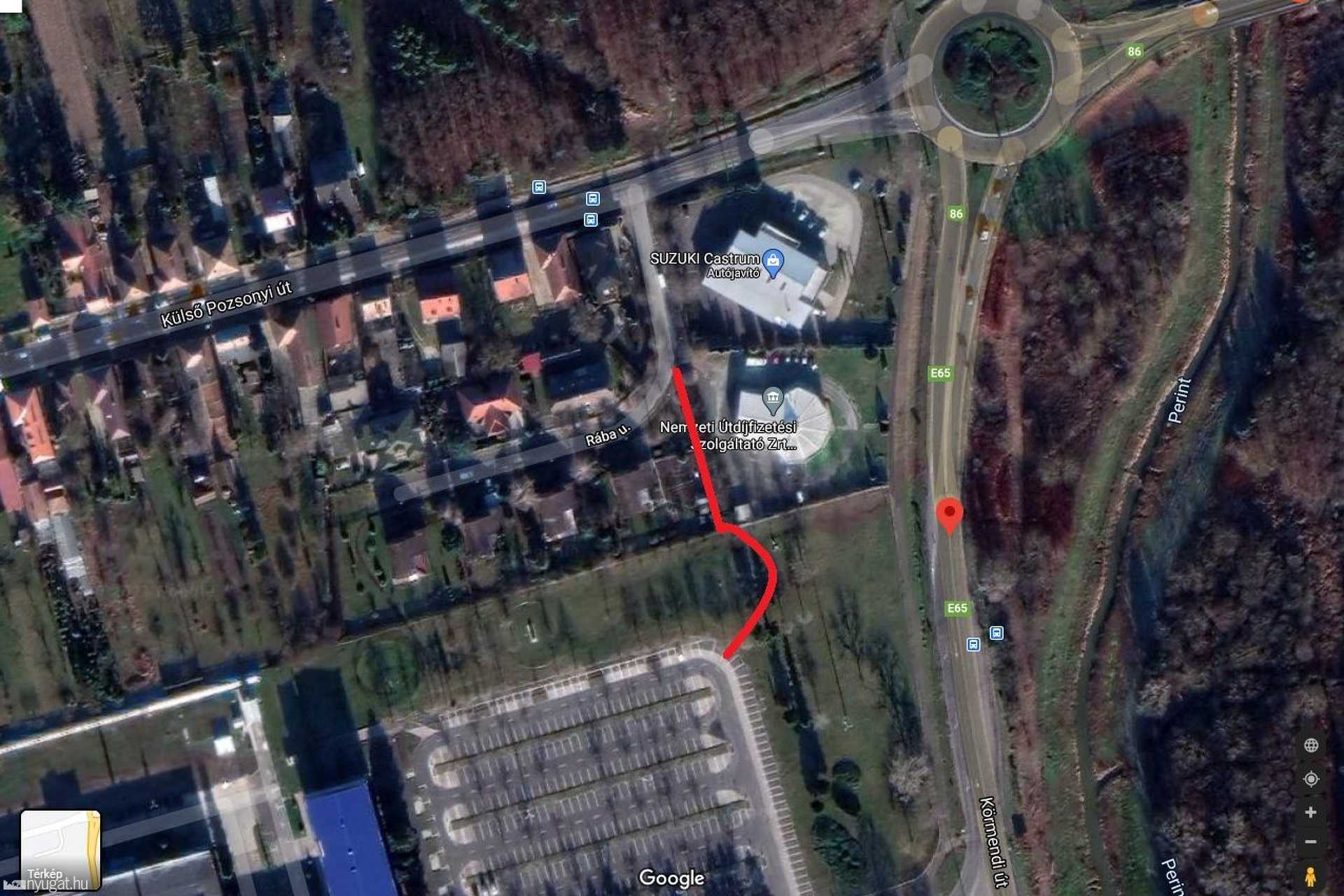 A BPW parkolójából kivezető új út nyomvonala
