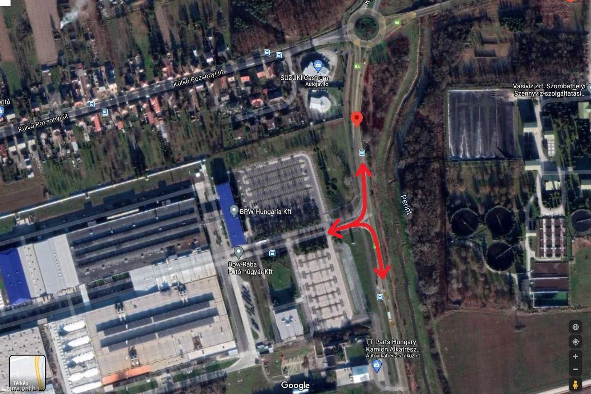 A BPW parkolójából kivezető új út nyomvonala 2