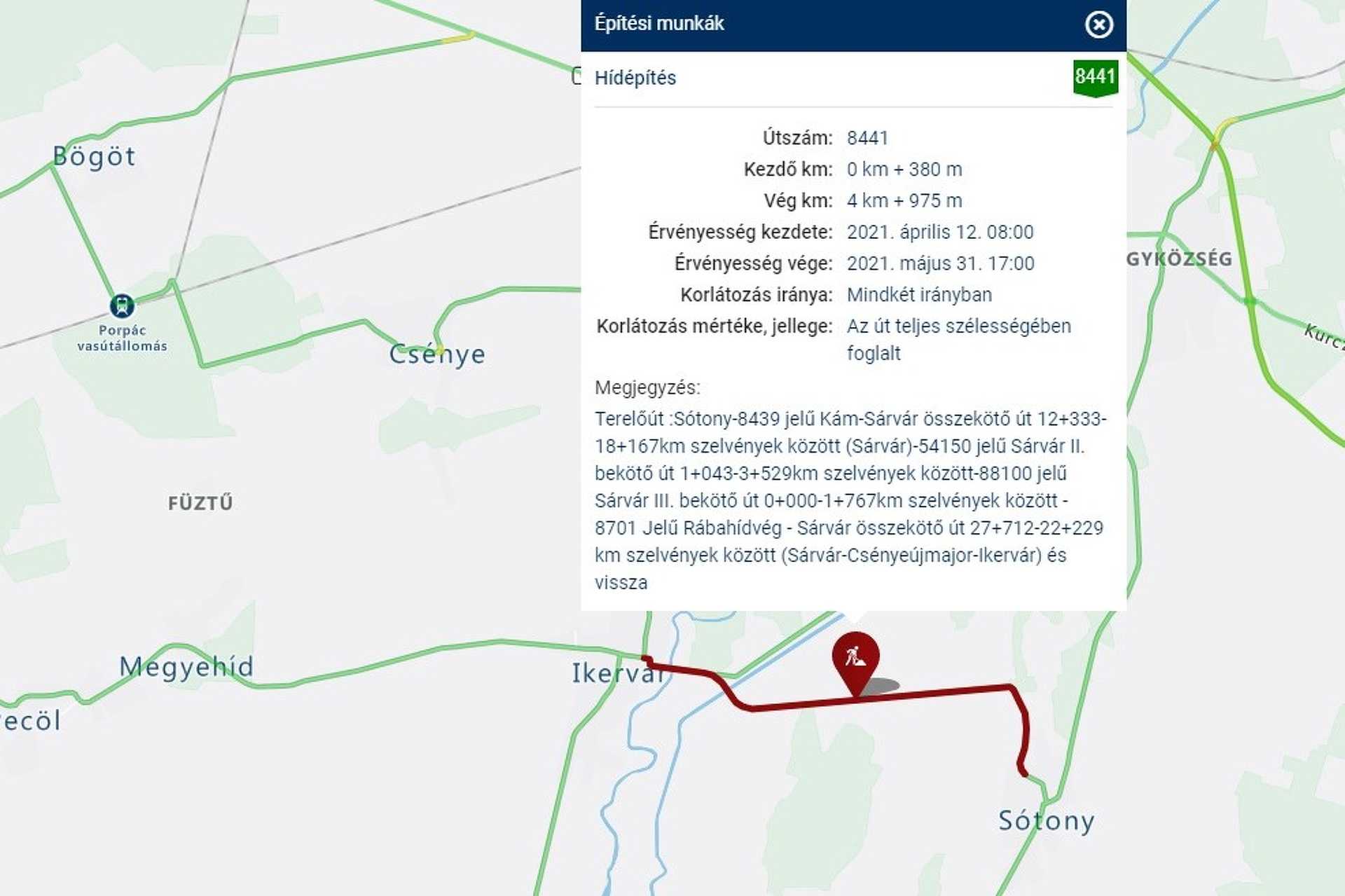 2 hónapra lezárnak egy utat Ikervár és Sótony között