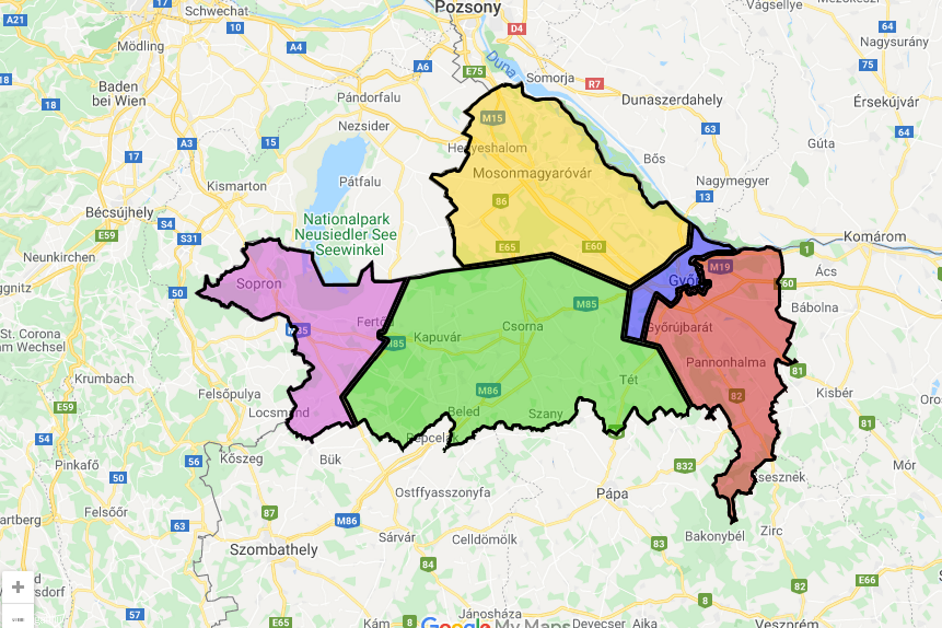 Győr-Moson-Sopron megye öt választókerülete.