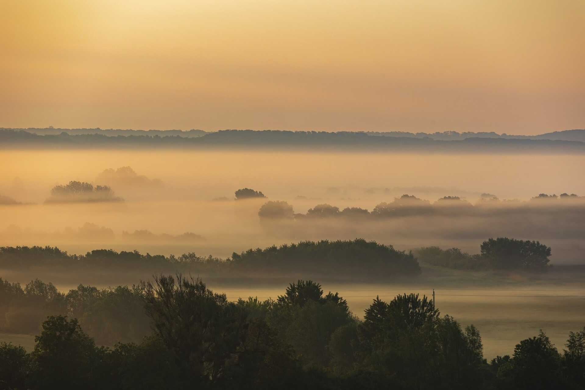 Köd Zalában, ködös, reggel, napfelkelte, nap, napkelte, időjárás