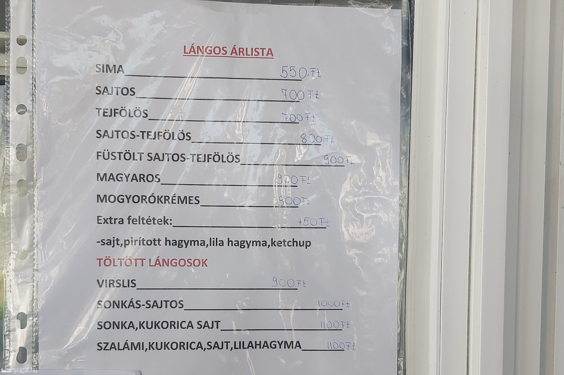 Árlista az Ady téri lángososnál