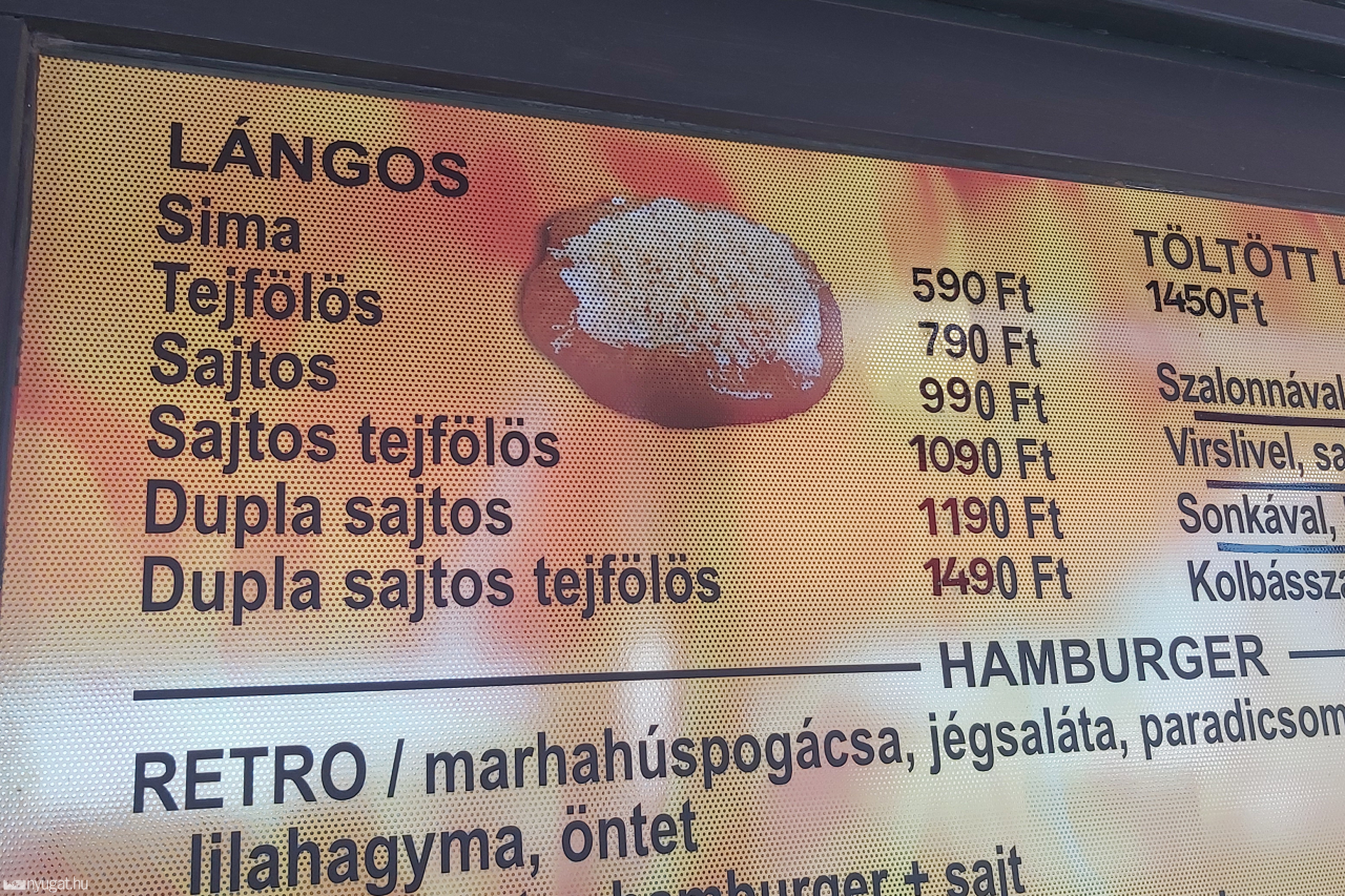 Árlista a Retro70Büfében