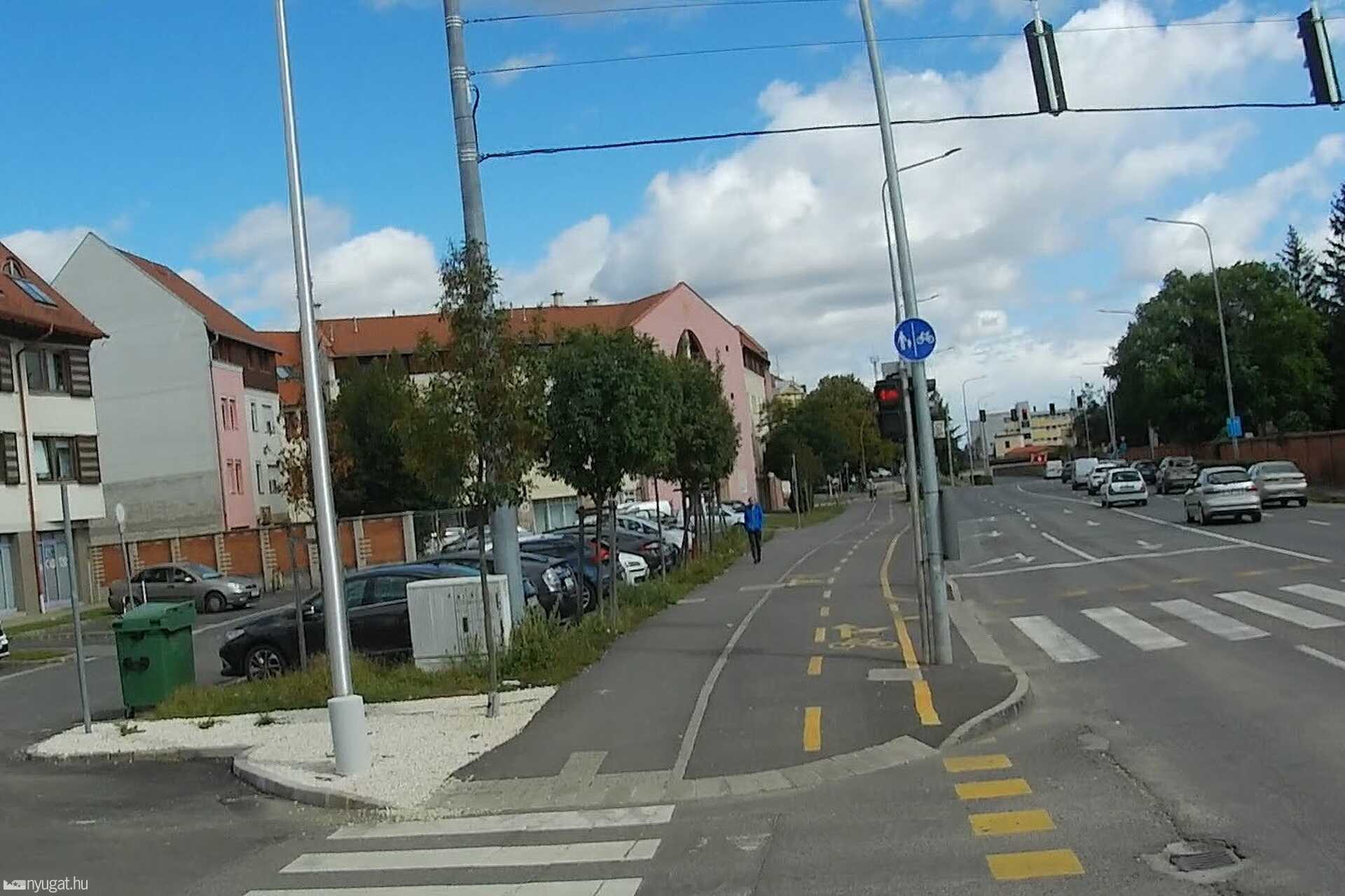 Kerékpárutas anomália a szombathelyi Szent Márton utcánál