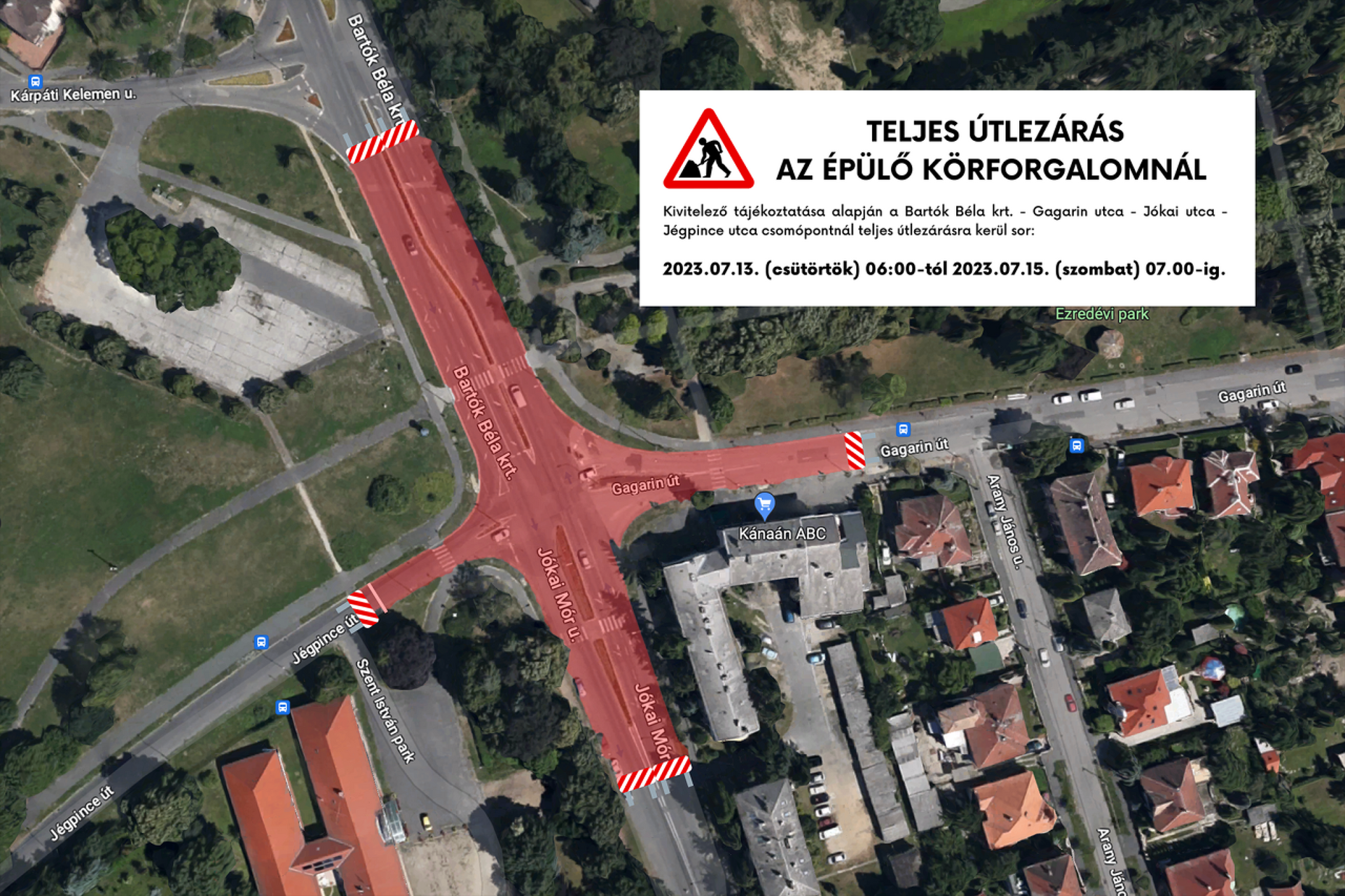 Lezárják a Gagarin úti körforgalmat