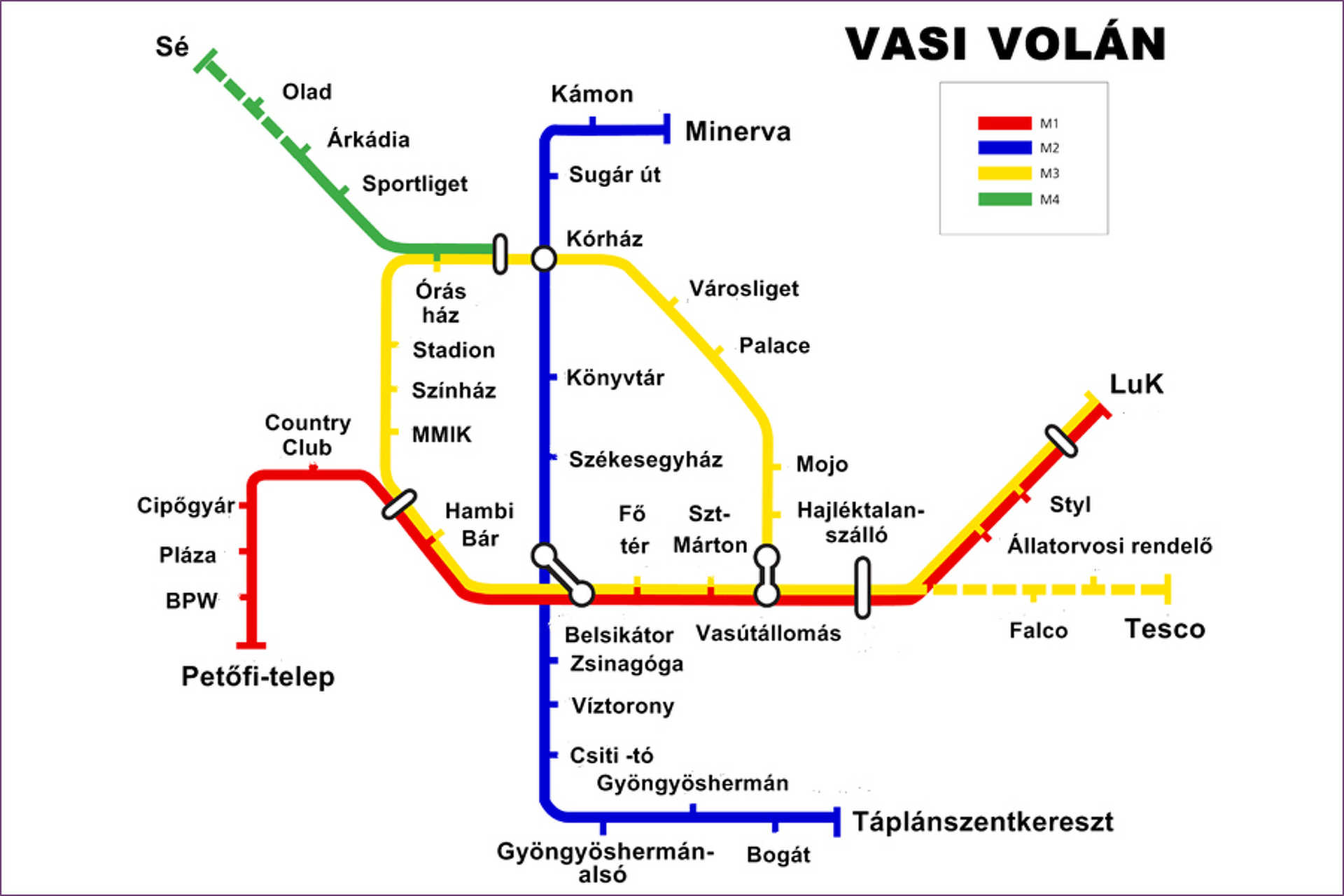 Szombathely metrótérképe a mozgólépcsősök szerint