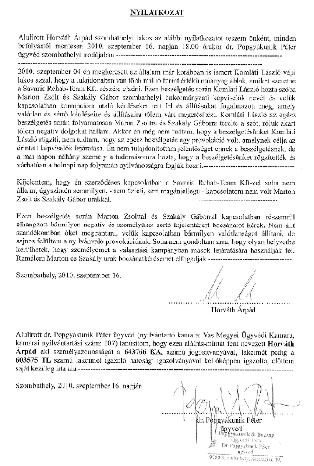 Nyilatkozat