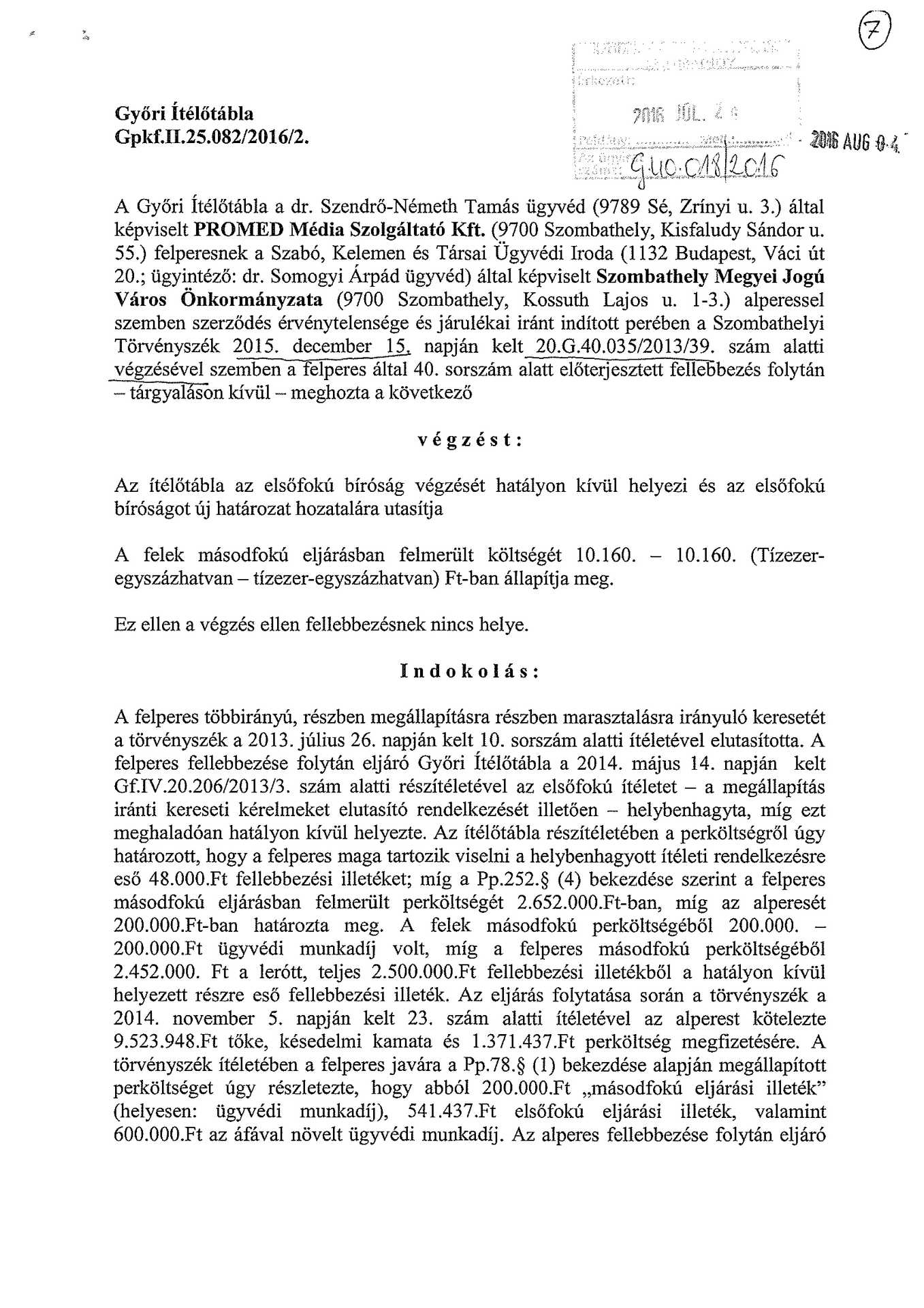 Győri Ítélőtábla - végzés