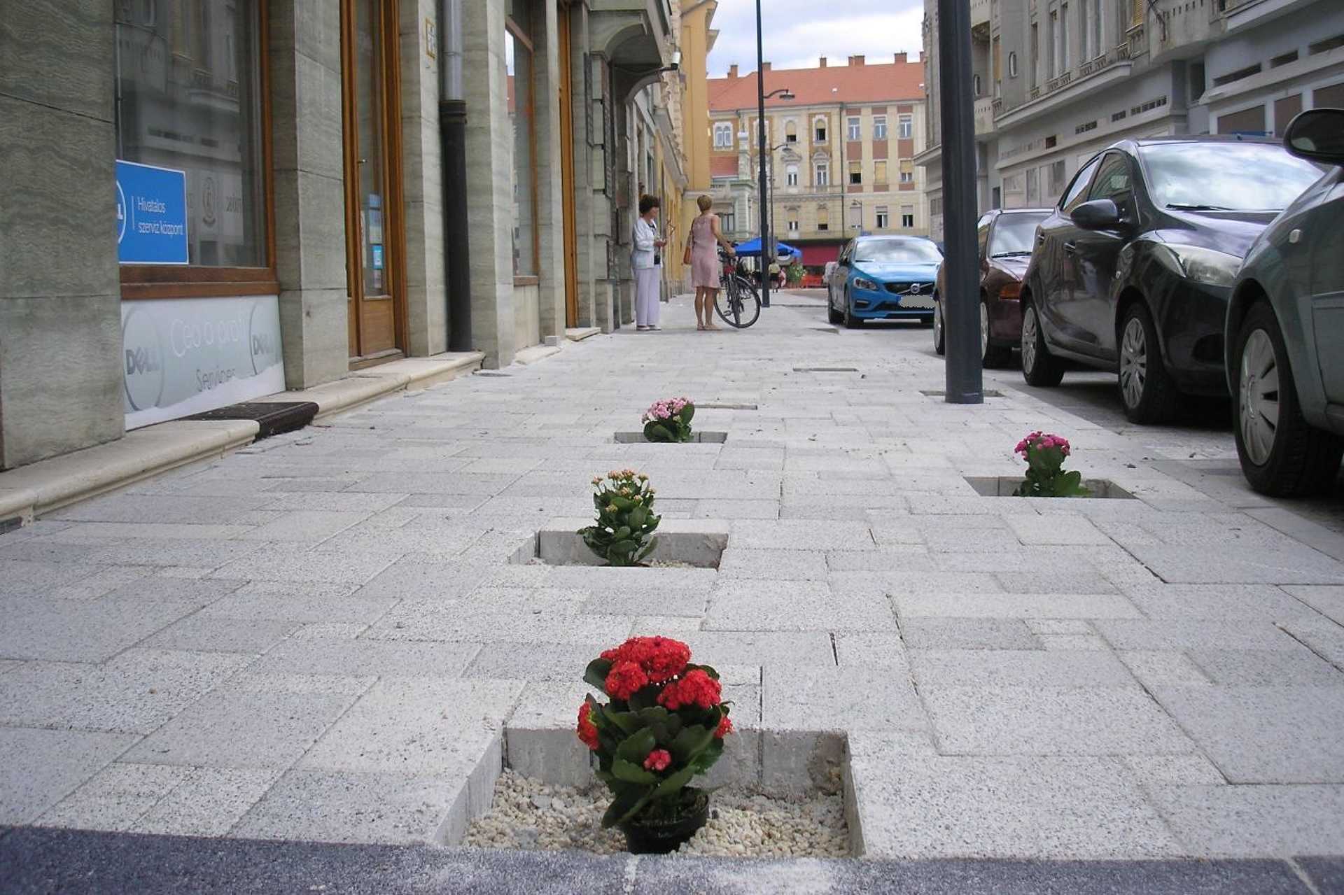 Virágokat ültetnek a Széchenyi utcában
