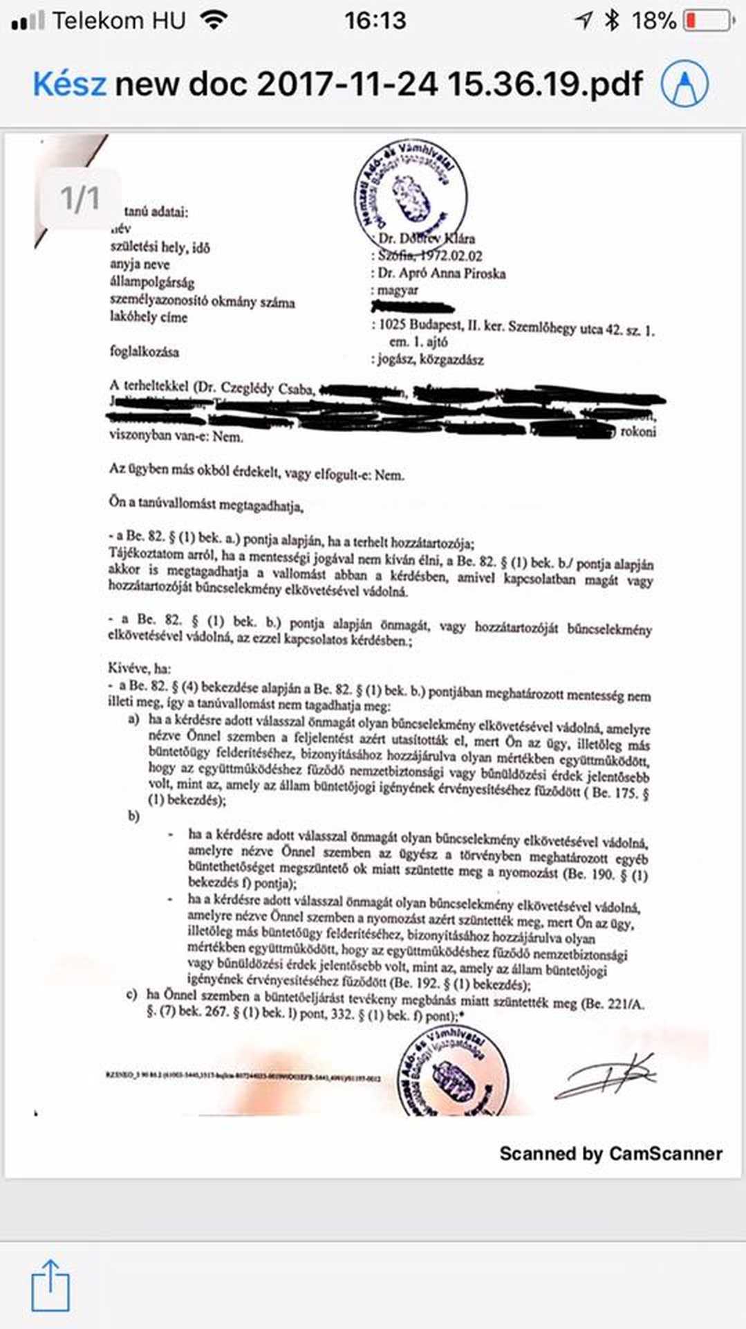 Dobrev Klára kihallgatásának jegyzőkönyve