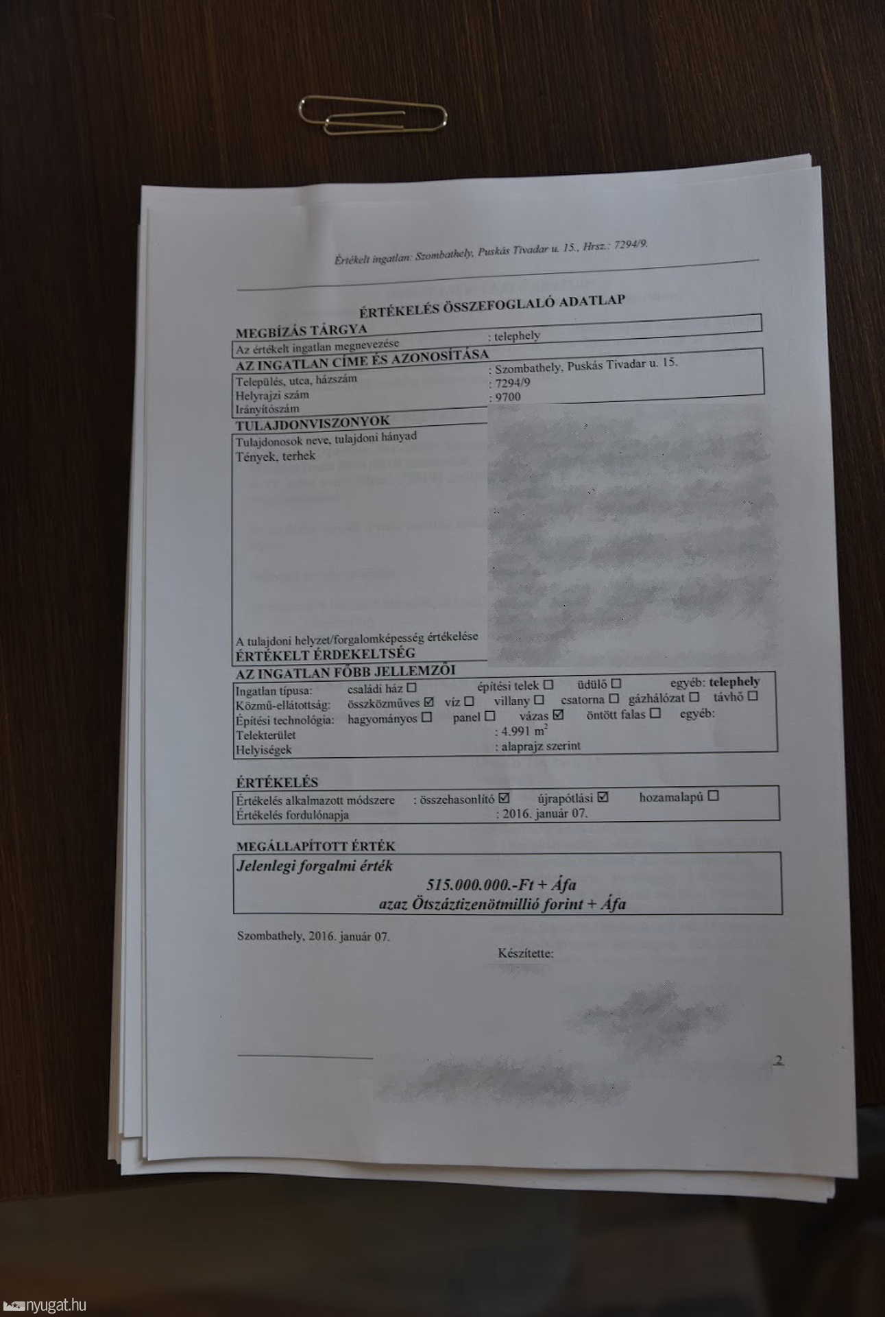 Dokumentumok, amik azt igazolják, hogy a Human Operator irodaháza 515 millió forintot ért