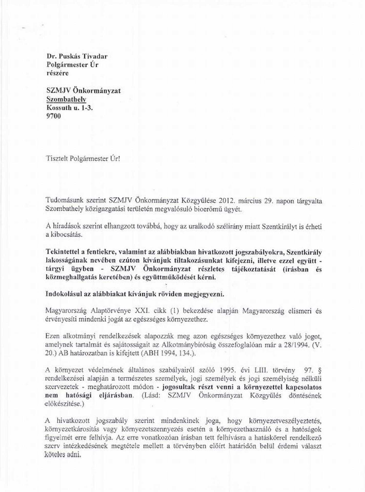 A szentkirályiak levele