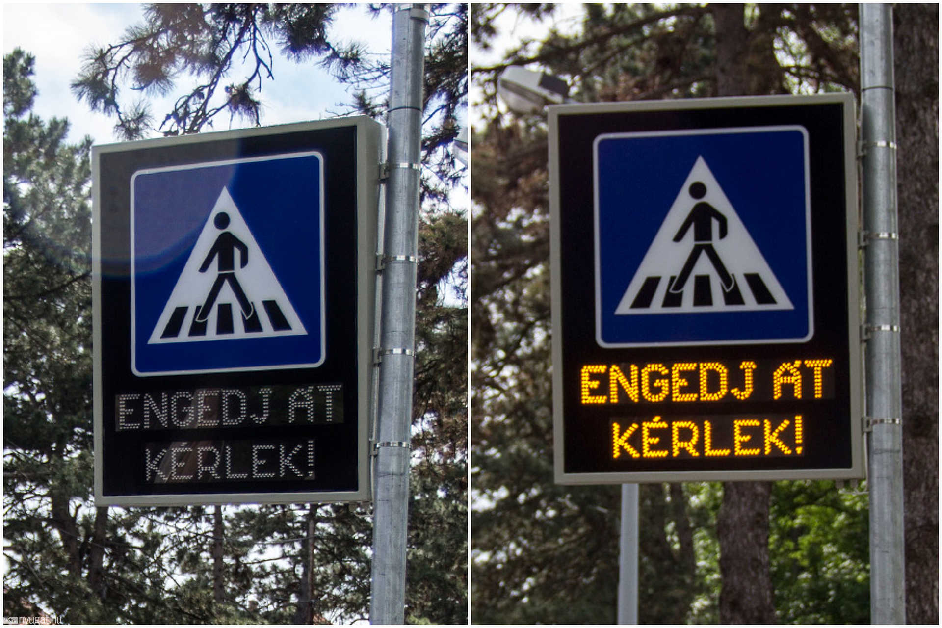 Engedj át kérlek! tábla a zebránál - Paragvári és Váci Mihály utca sarka