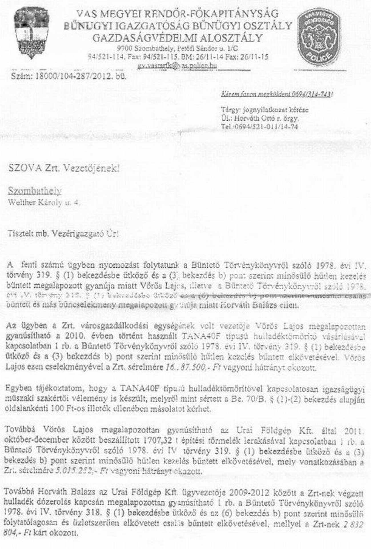 SZOVA hűtlen kezelés